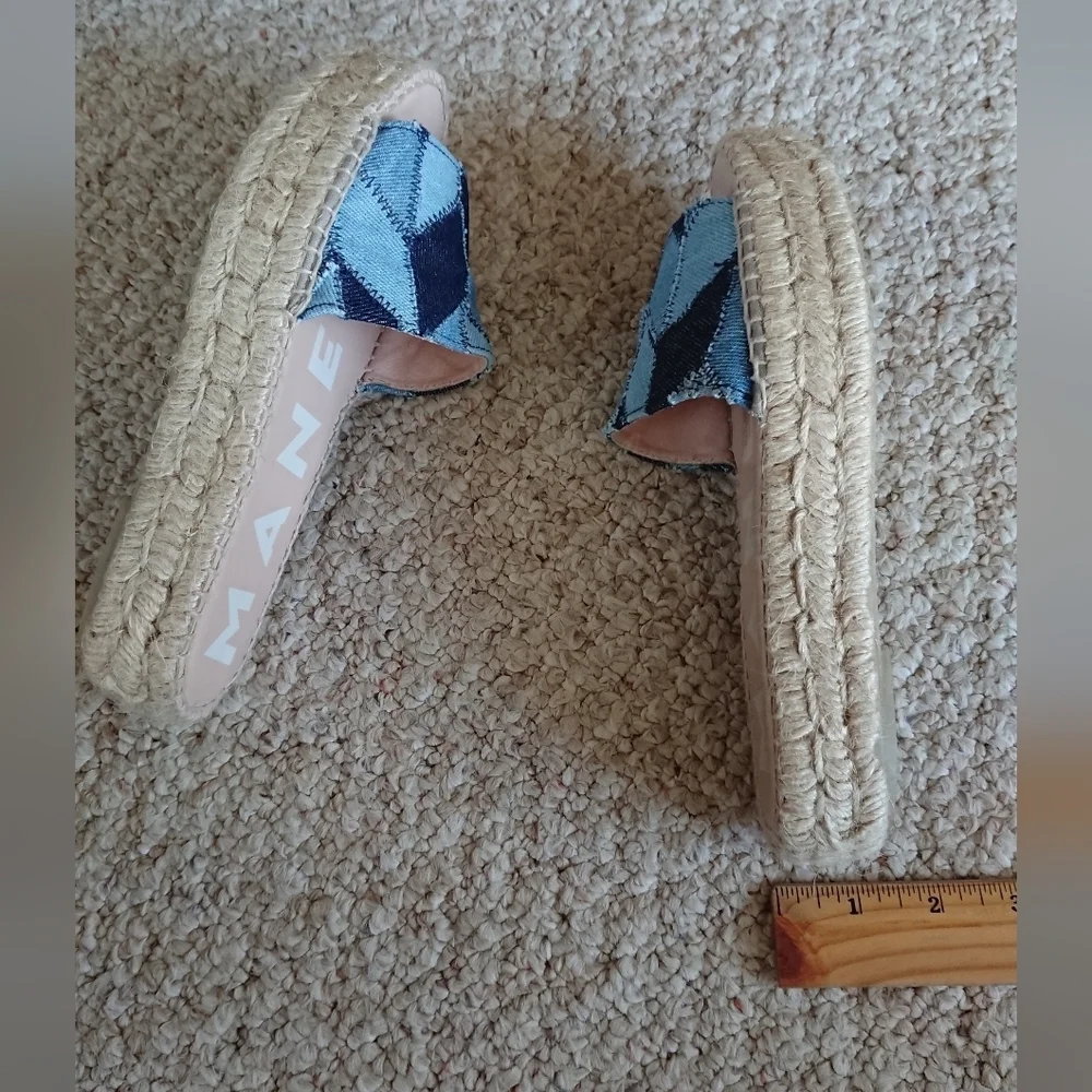 Manebi Denim Woven-Strap Espadrille Slide Sandals size 6
